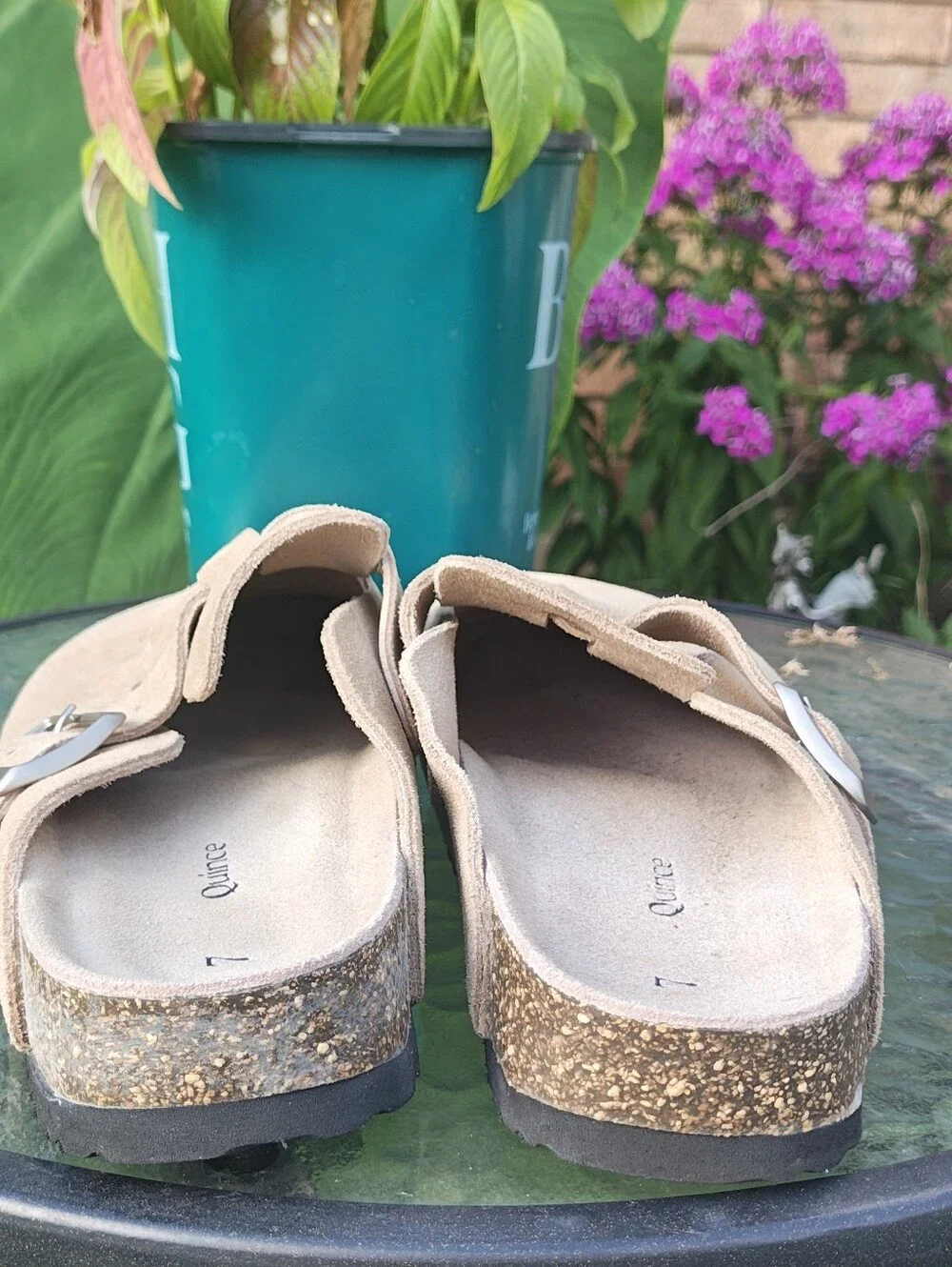 Quince Beige Suede Slip-On Clogs with Buckle - Picture 5 of 7
